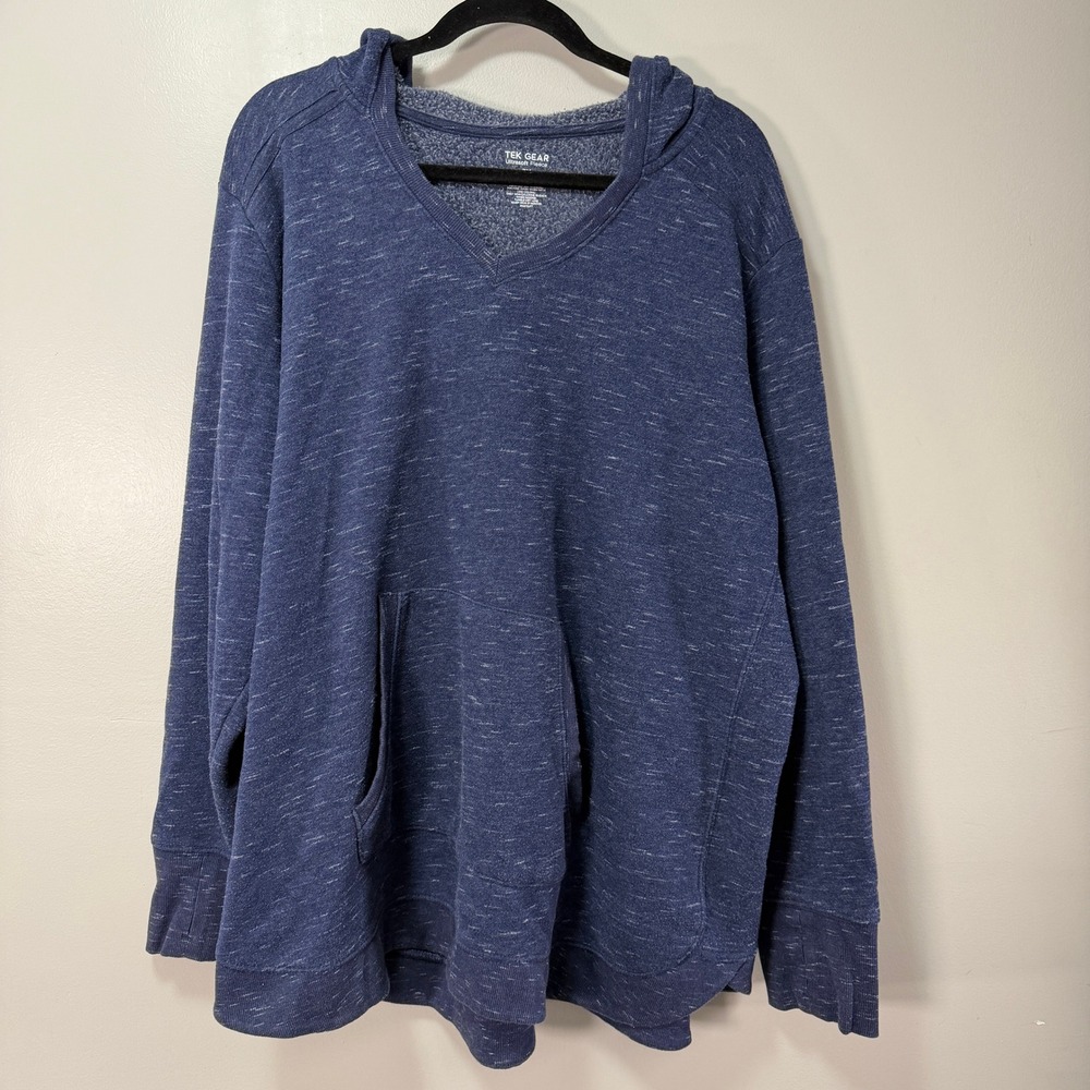 Tek Gear Hoodie Womens 3X Blue Cotton Blend Ultrasoft Comfy Fleece V-Neck